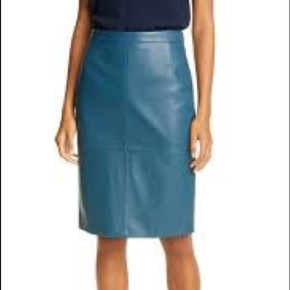 STARK vintage 100% leather turquoise midi skirt